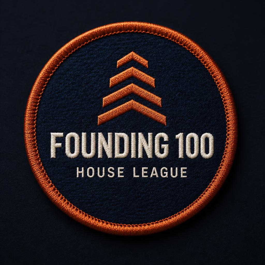 Woven embroidered founding patch with a burnt orange border